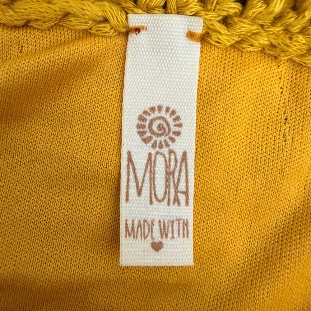 Mora Mustard Yellow Crochet Floral Medallion Fringe Mini Skirt One Size Boho - Picture 5 of 8